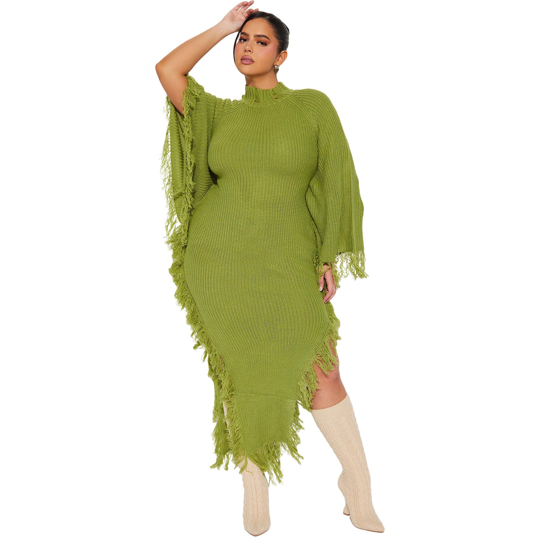 Casual Midi-Kleid mit Quasten und Raglanärmeln