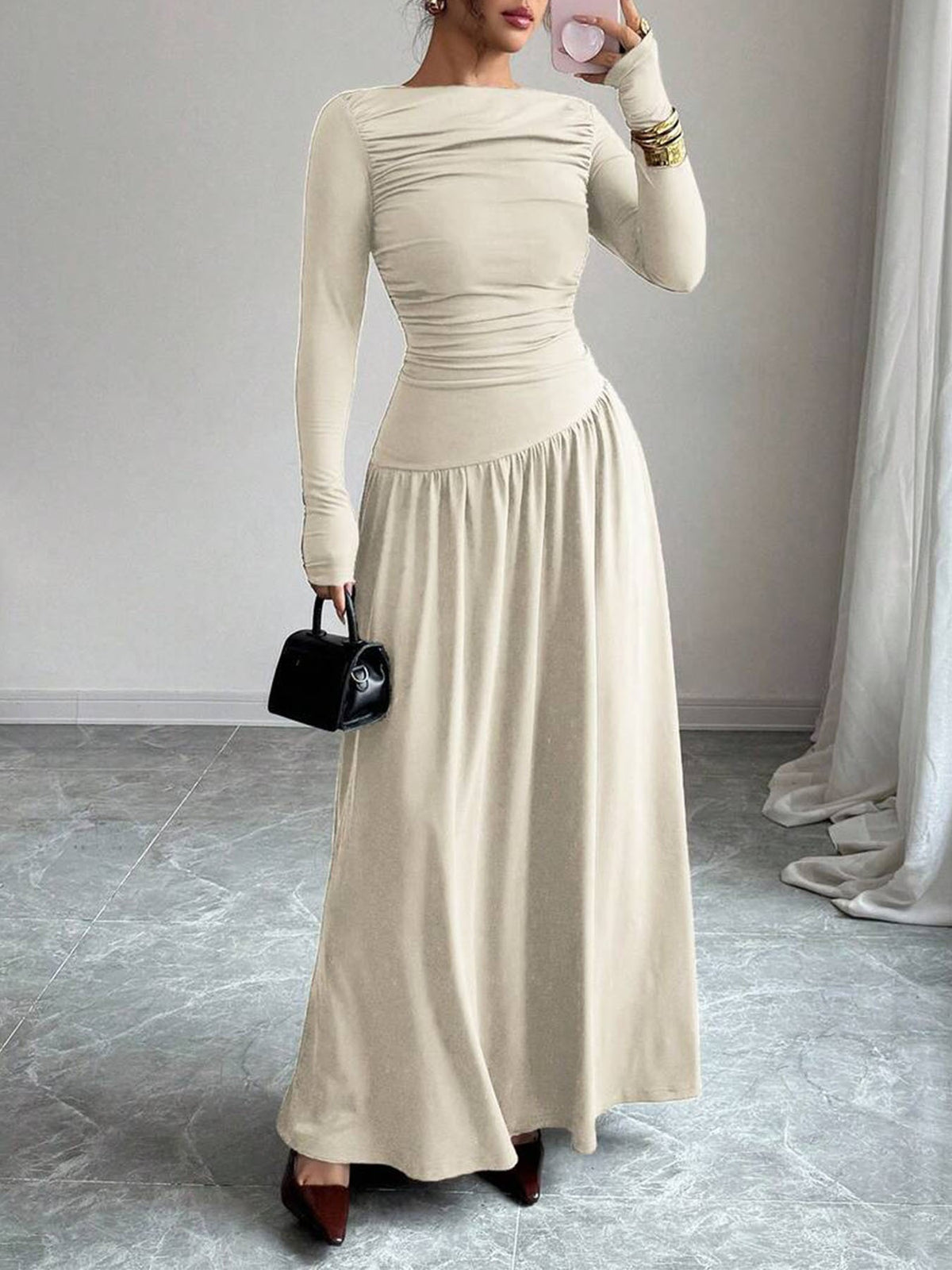 Langes Maxikleid mit hoher Taille und Off-Shoulder – Bild 8 | LuxeStyle