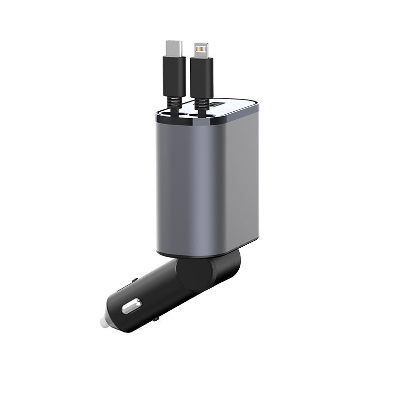 KFZ-Schnellladegerät 100W · ausziehbare Kabel USB-C & Lightning