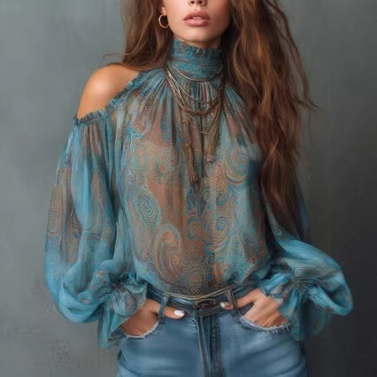 Bluse mit Spargelfarn- und Blumenmuster