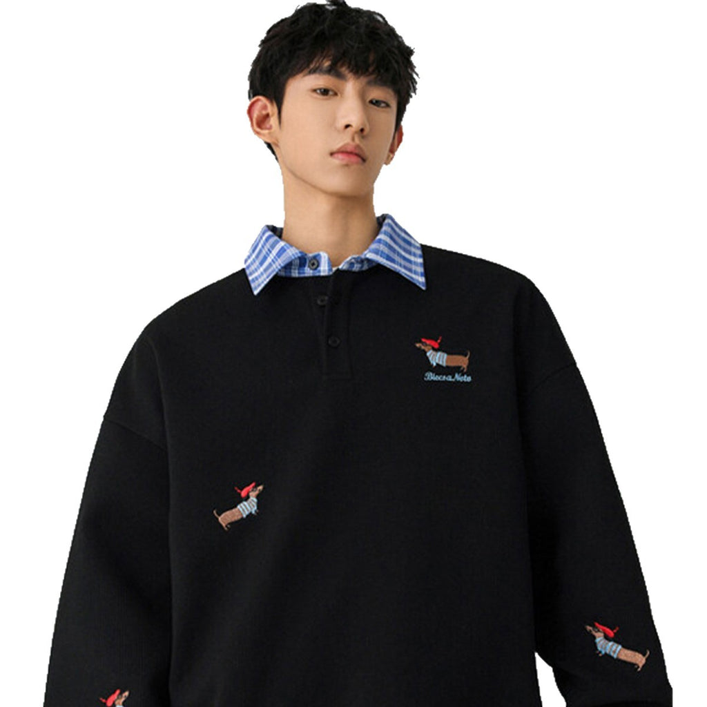 Polo-Hoodie mit Stickerei