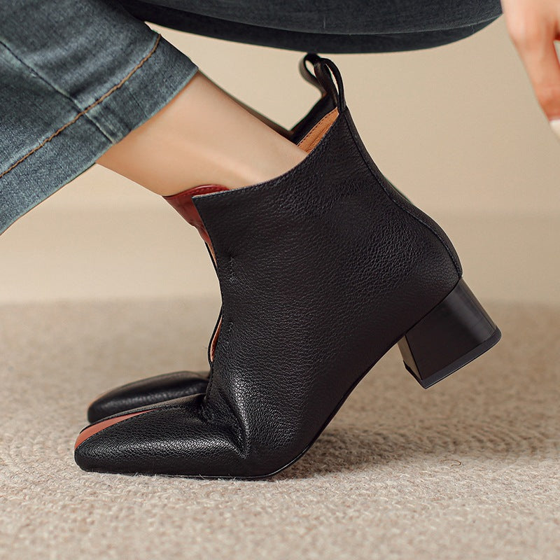 Retro Ankle Boots aus Schafsleder mit Chunky-Absatz