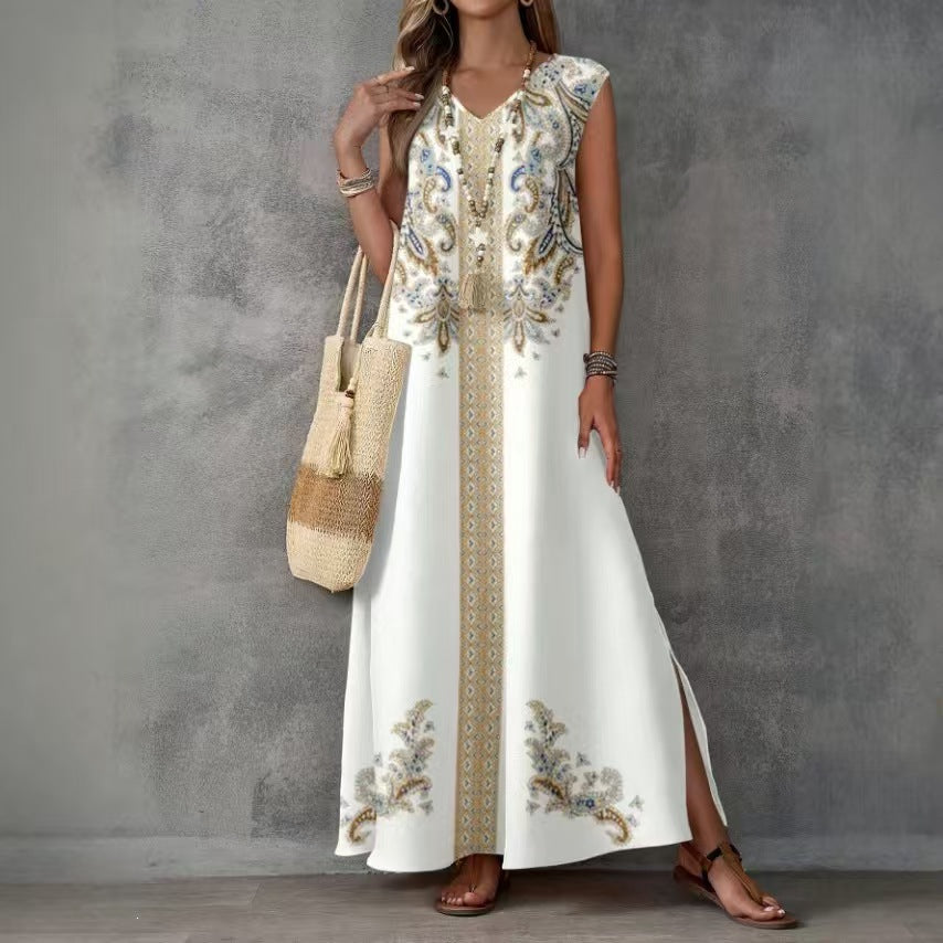 Ärmelloses Strandkleid mit V-Ausschnitt und Schlitz – Bild 7 | LuxeStyle