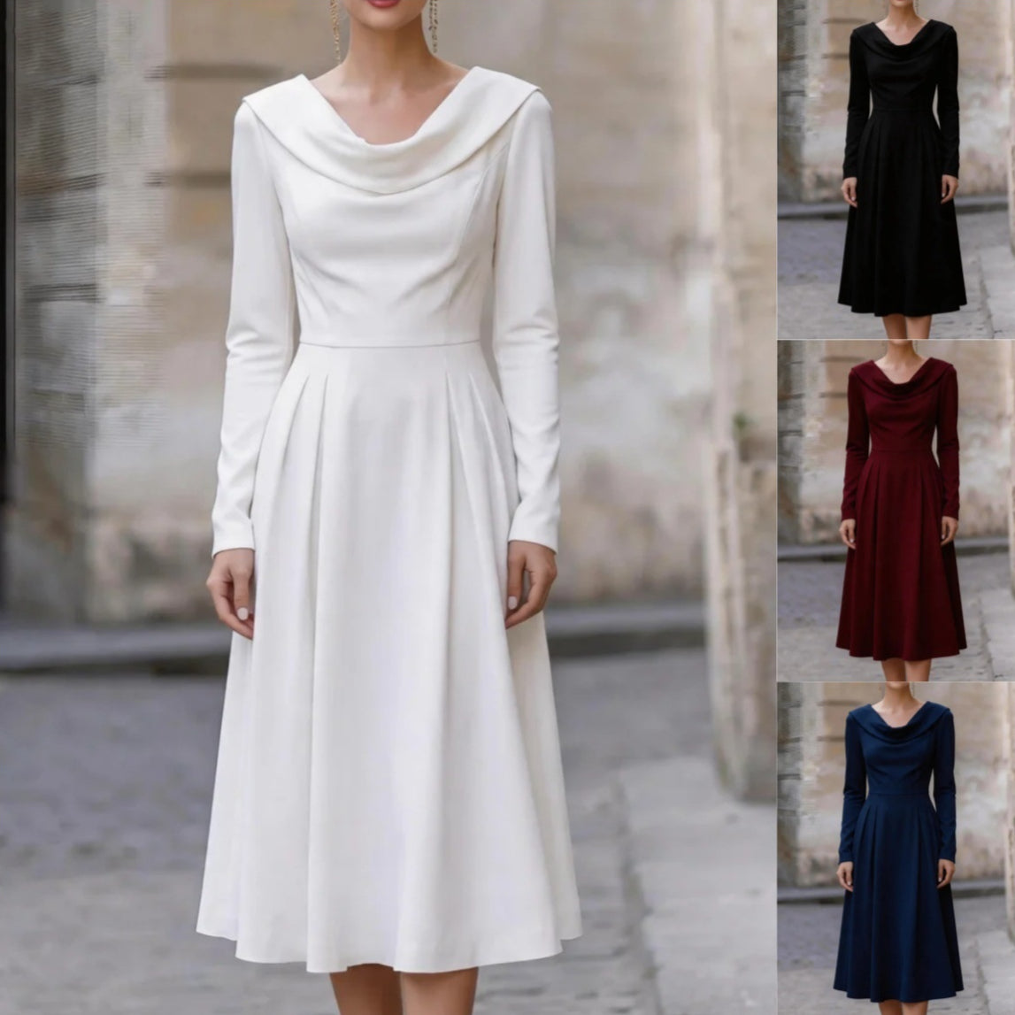 Elegantes Satin-Midikleid mit U-Boot-Ausschnitt – Bild 2 | LuxeStyle