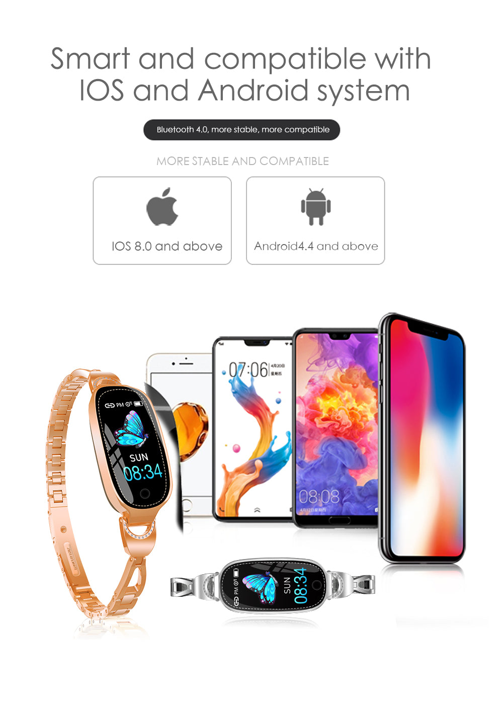 F18 Smartwatch mit Metallarmband für Damen