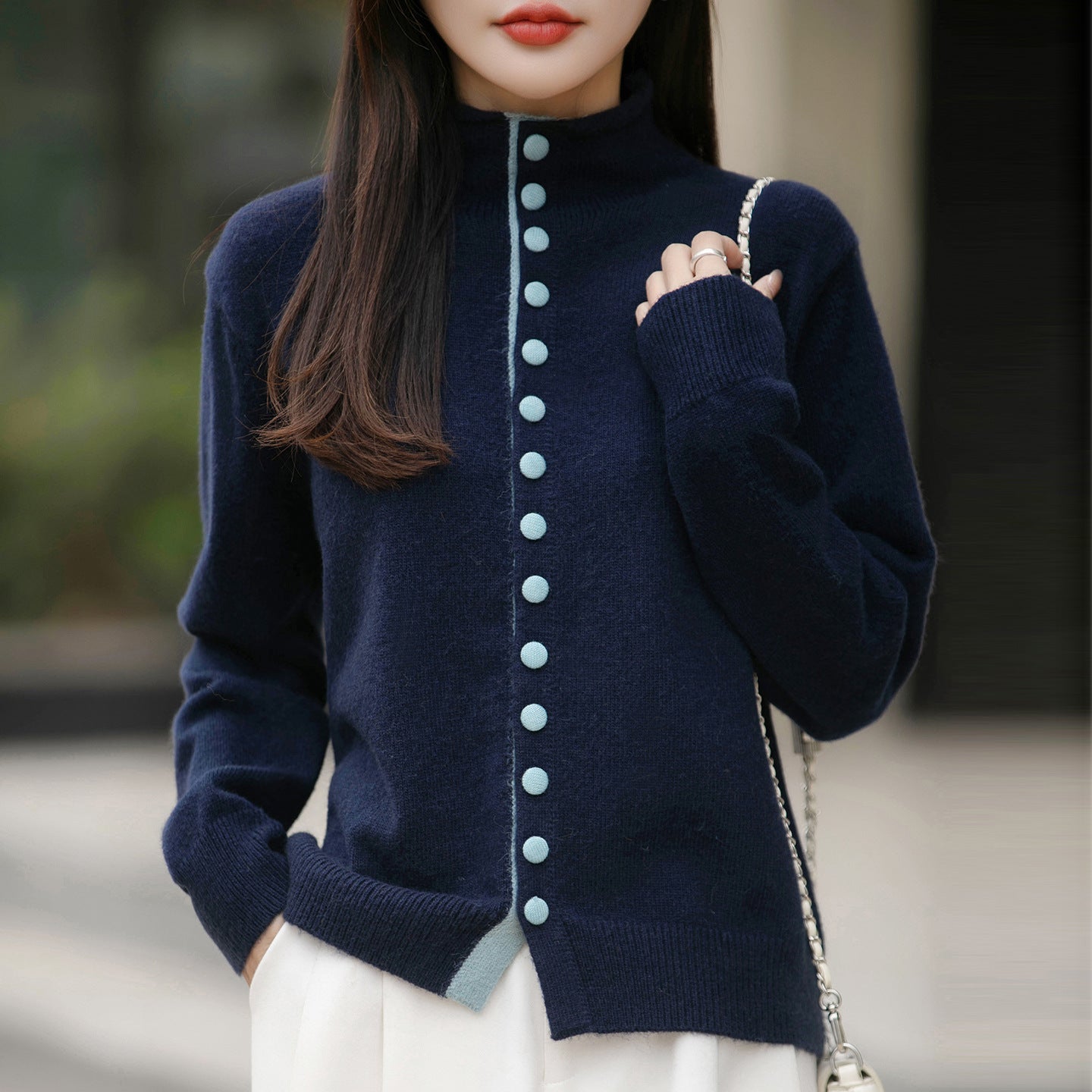Color-Block Strick-Cardigan im Old Money Stil