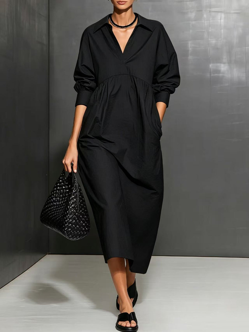 Lässiges Langarm-Hemdblusenkleid – Bild 5 | LuxeStyle