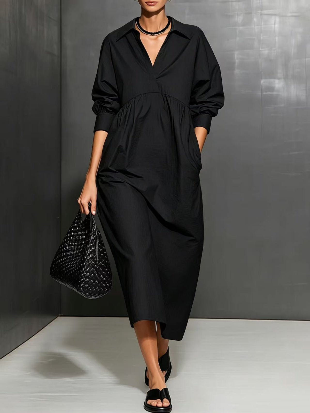 Lässiges Langarm-Hemdblusenkleid – Bild 5 | LuxeStyle