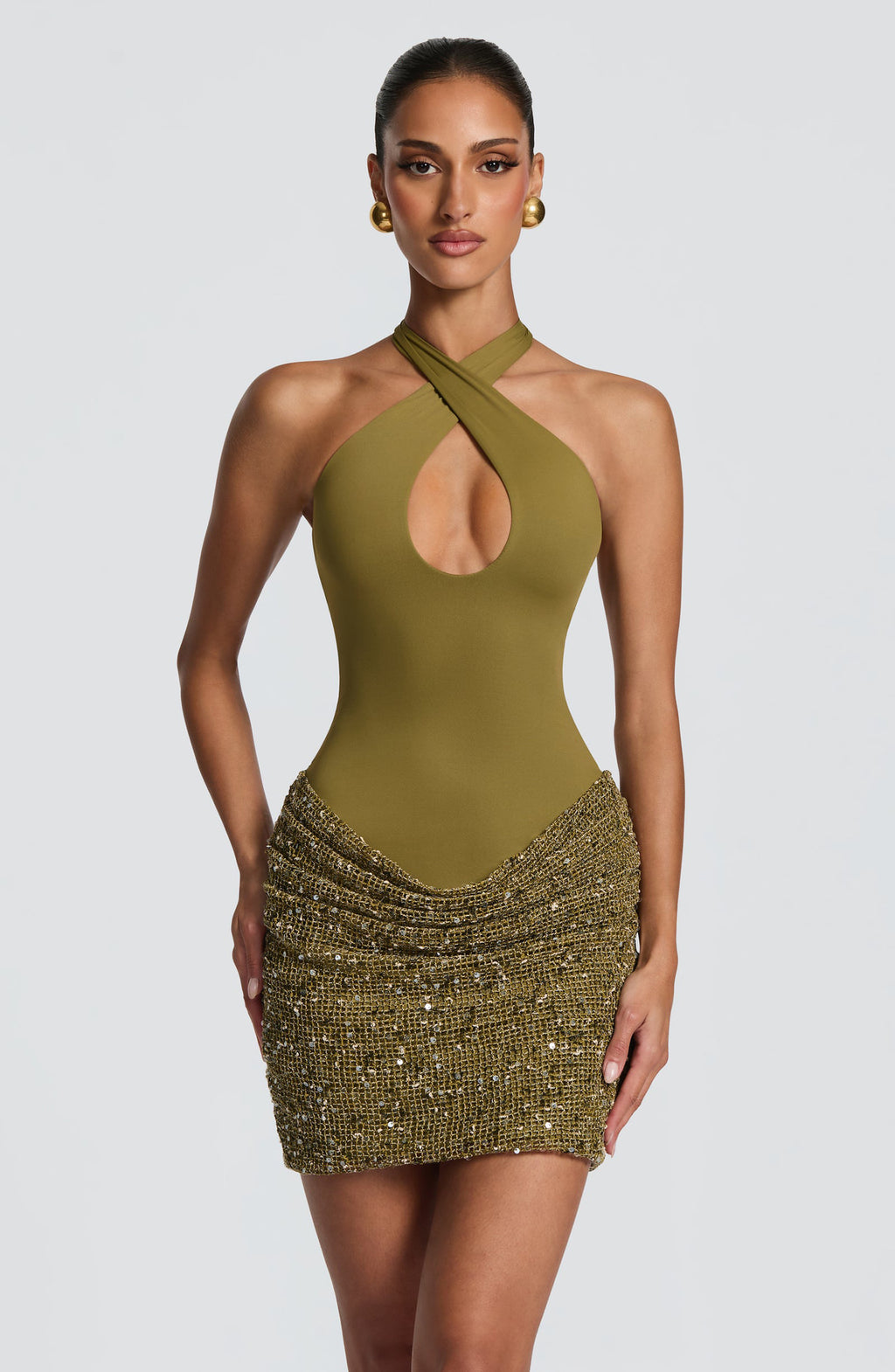 Pailletten-Minikleid mit Neckholder