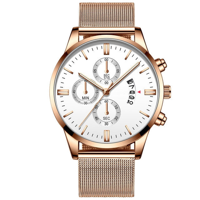 Herren Business Quarzuhr mit Edelstahl-Armband
