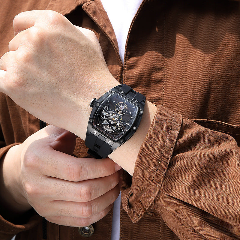 Herrenarmbanduhr Stahlgehäuse Automatik Silikonarmband