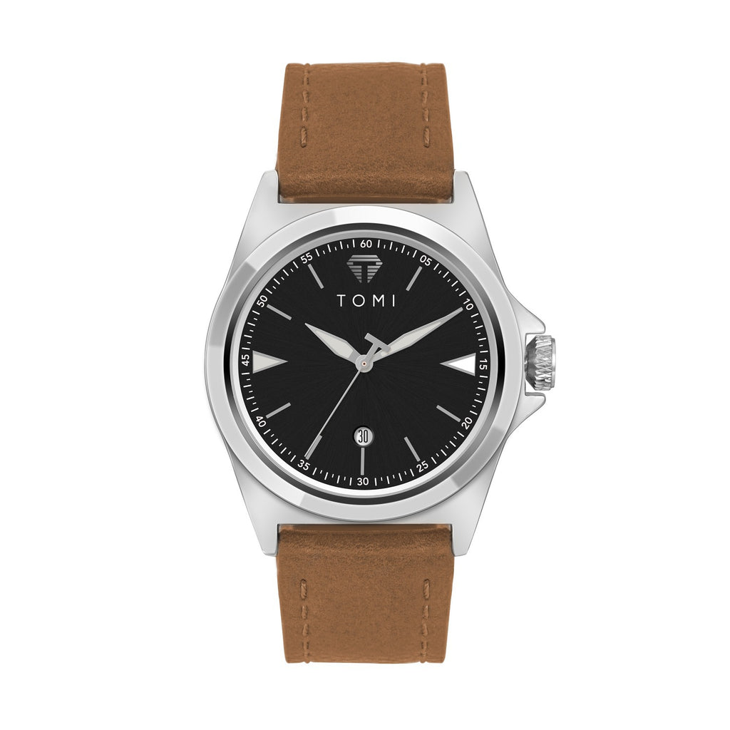 Wasserdichte Quarzuhr für Herren mit Lederarmband