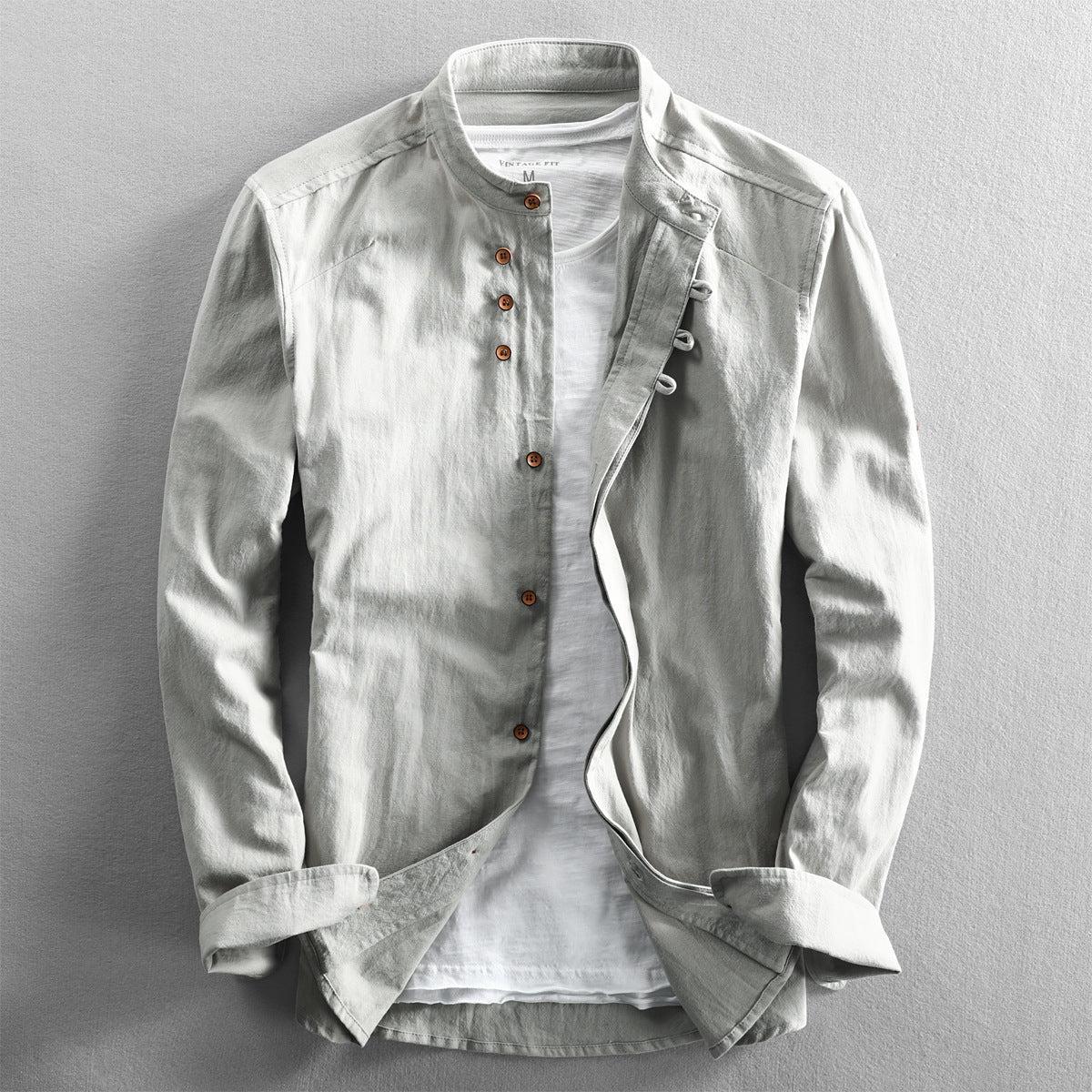Vintage Slim-Fit Hemd mit Mandarin-Kragen