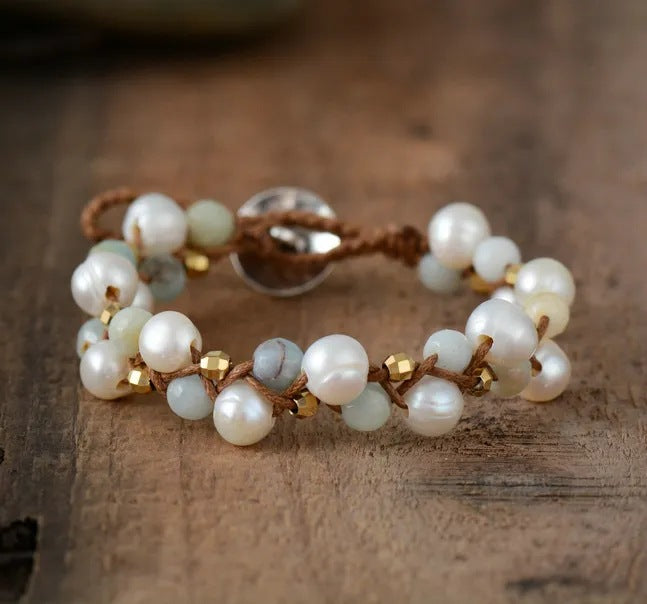 Handgewobenes Armband mit Süsswasserperle – Bild 3 | LuxeStyle