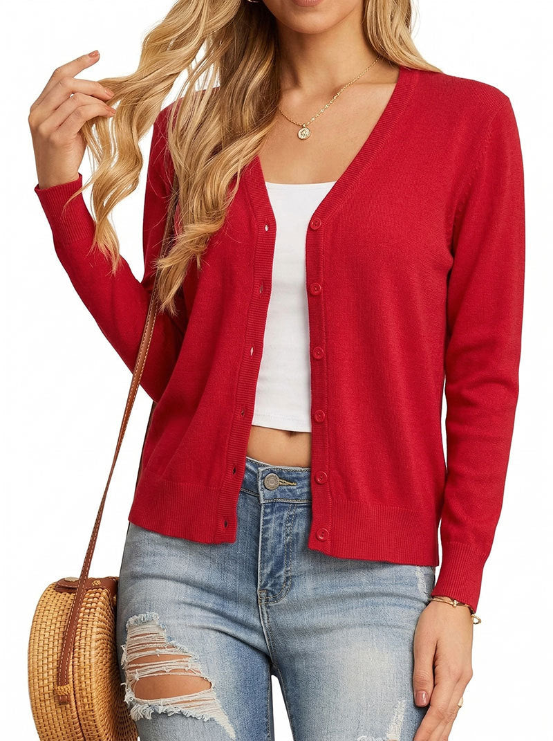 Dünner Langarm V-Pullover