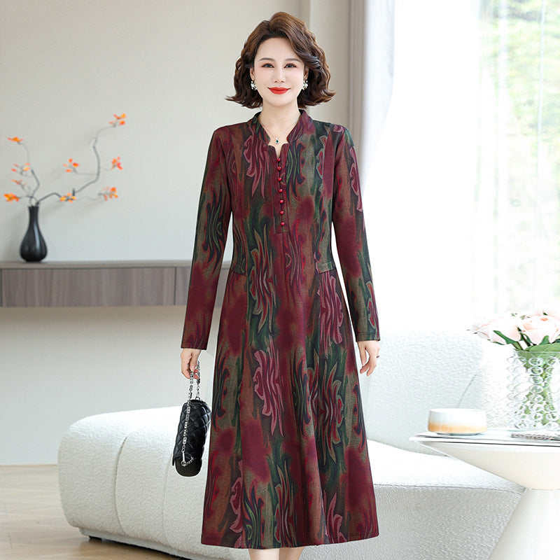 Elegantes Langarm-Kleid mit 3D-Blumenmuster