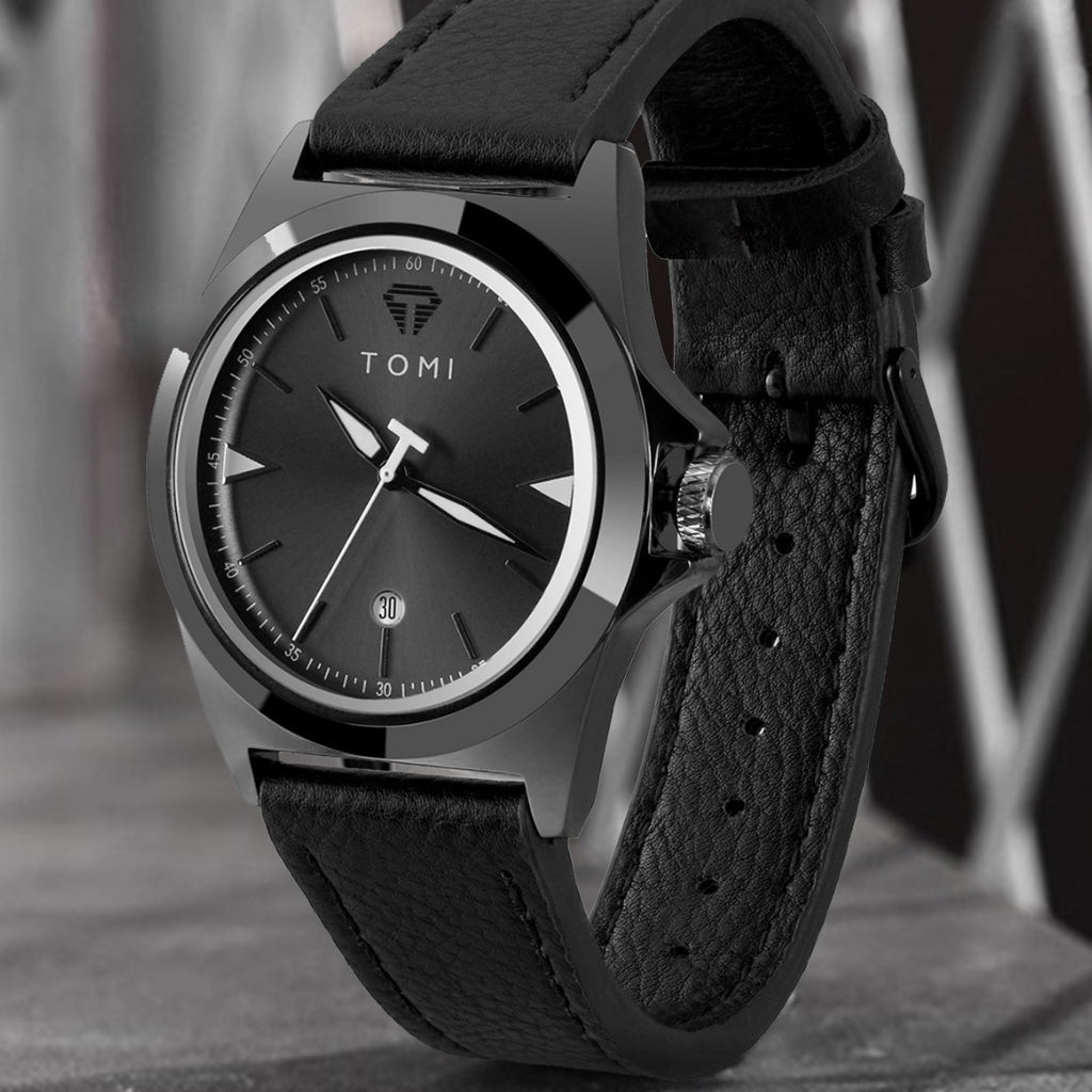 Wasserdichte Quarzuhr für Herren mit Lederarmband