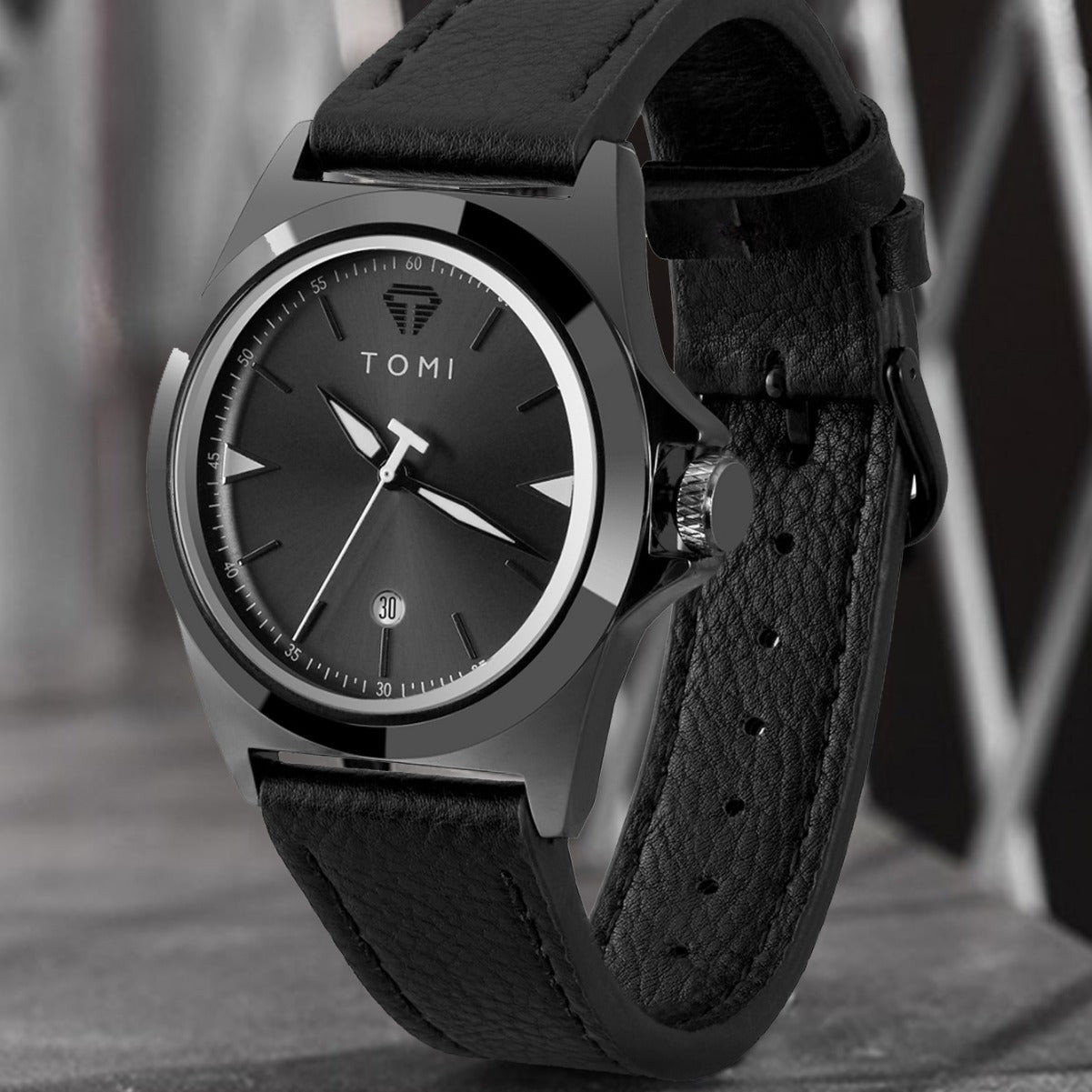 Wasserdichte Quarzuhr für Herren mit Lederarmband