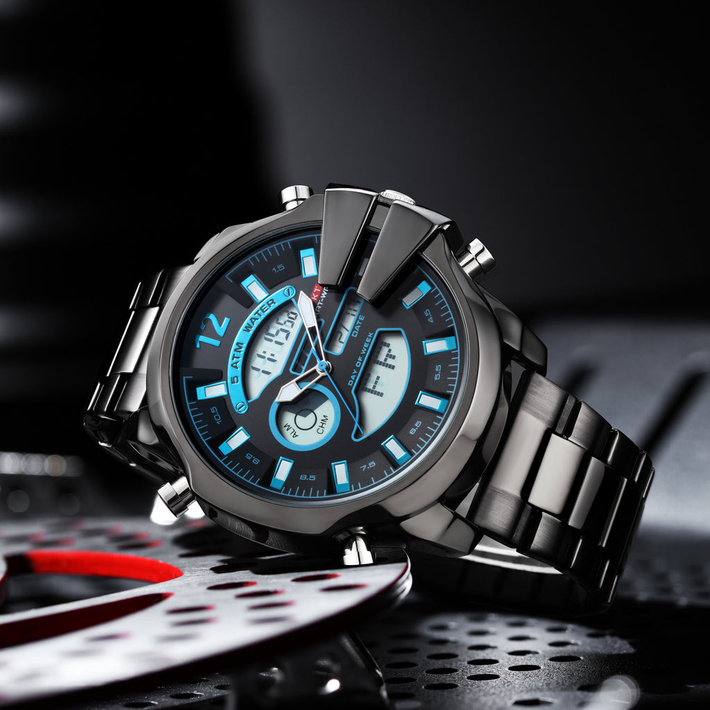 Sportliche Herrenuhr mit Doppel-Display