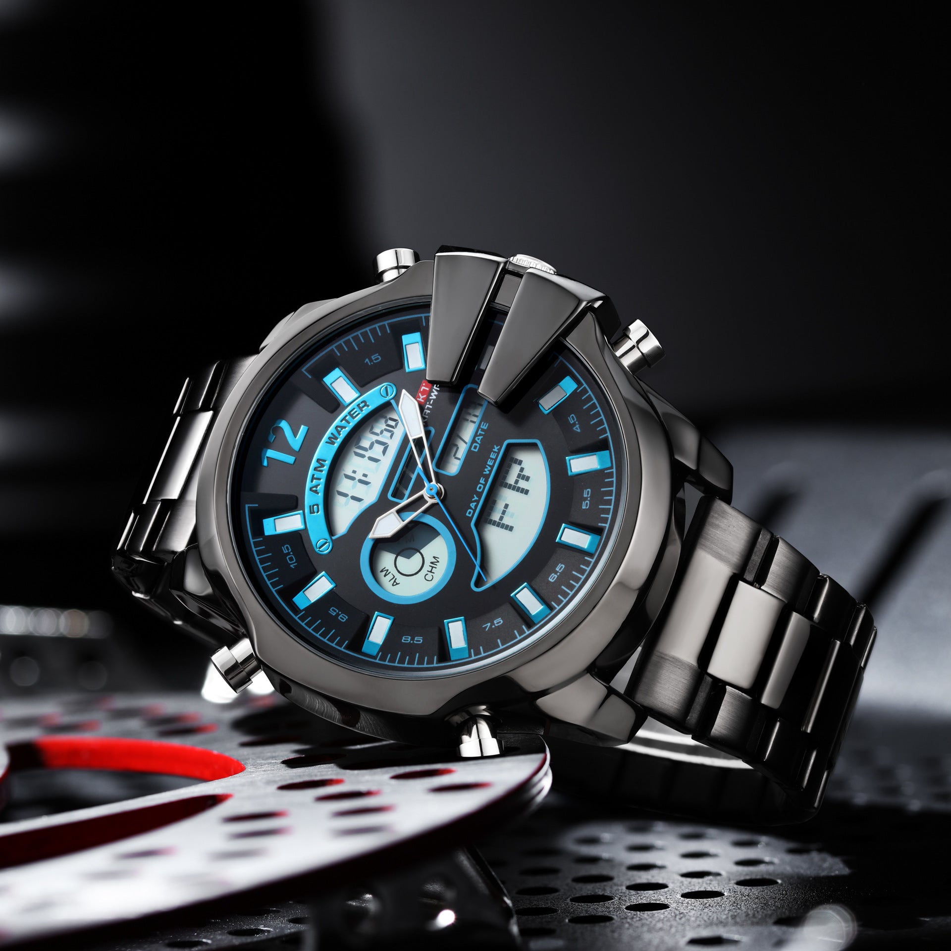 Sportliche Herrenuhr mit Doppel-Display