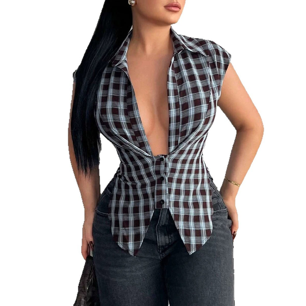 Chices Retro-Top mit Hahnentrittmuster
