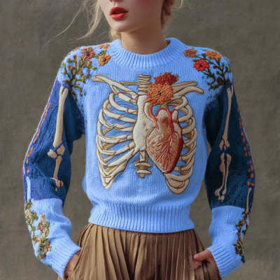 Damen Pullover mit Print und Rundhals
