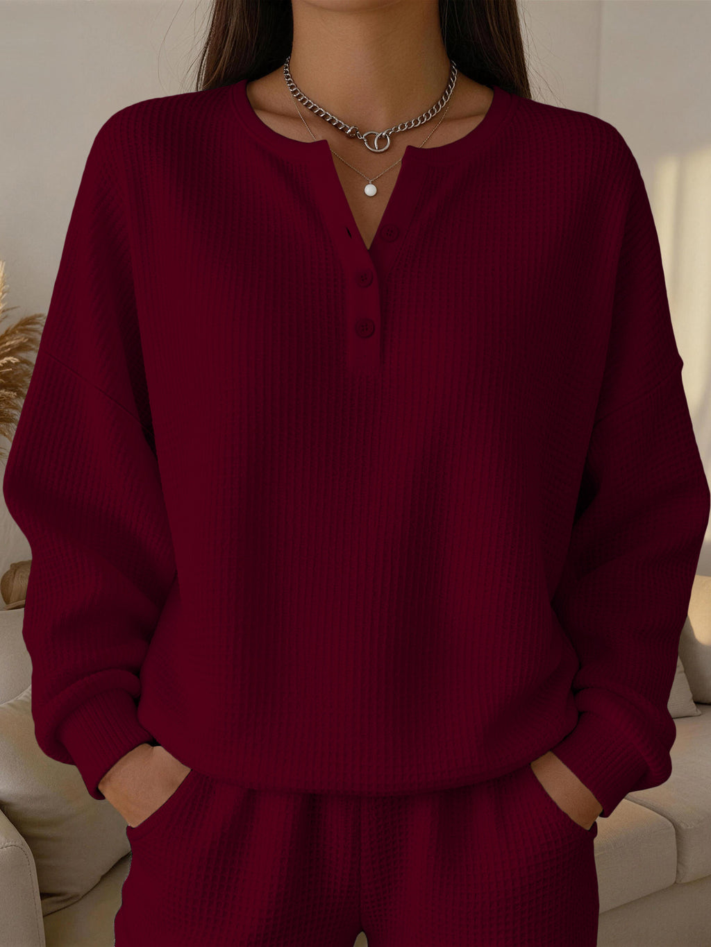 Einfarbiges Wellenspitzen-Pullover für Damen