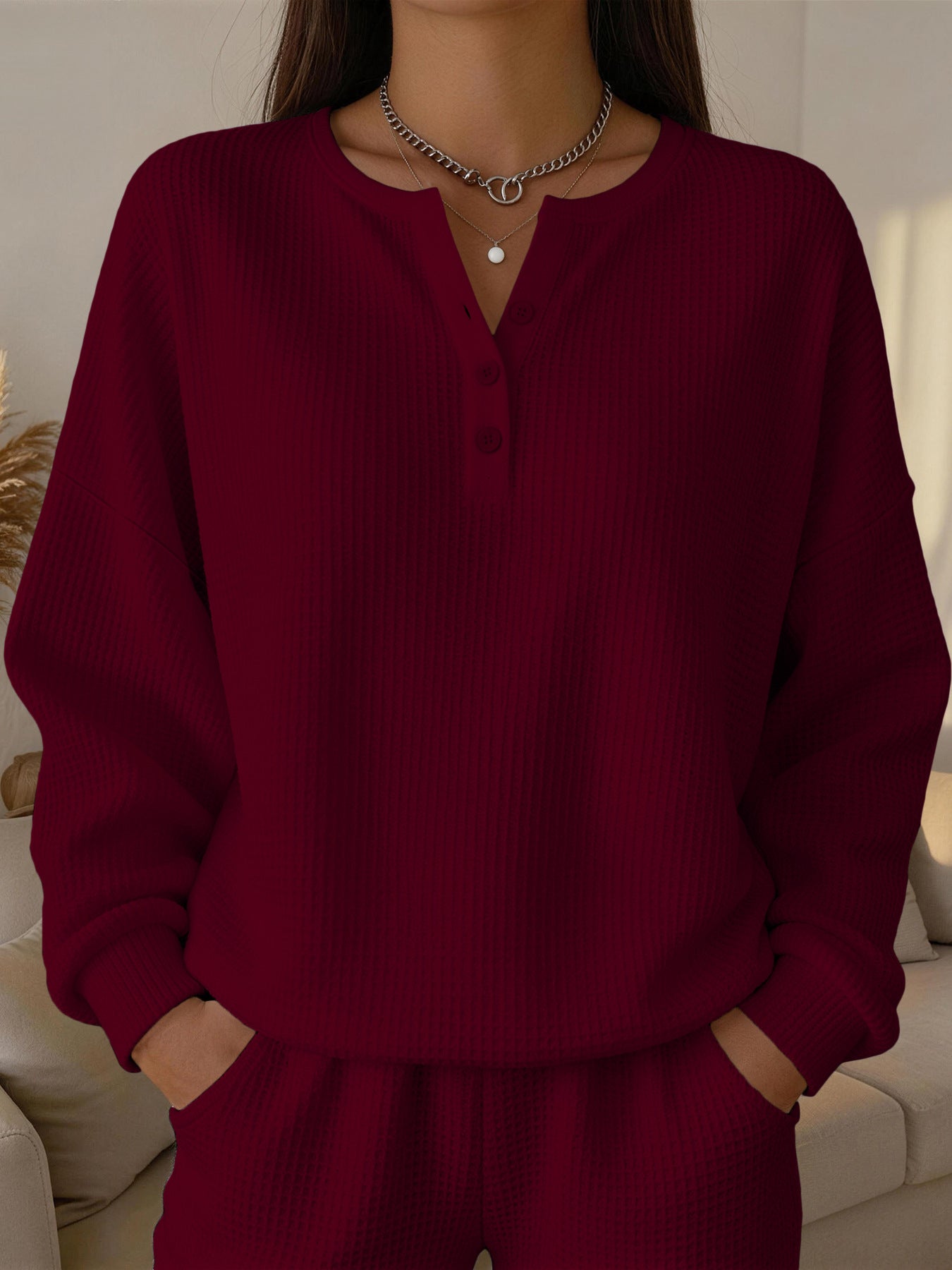 Einfarbiges Wellenspitzen-Pullover für Damen