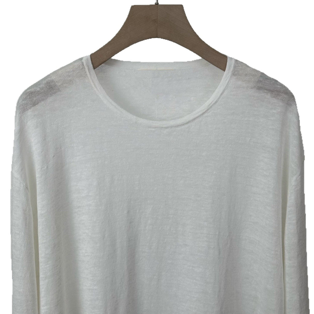 Leinen-Stricktop mit Rundhals und langen Ärmeln