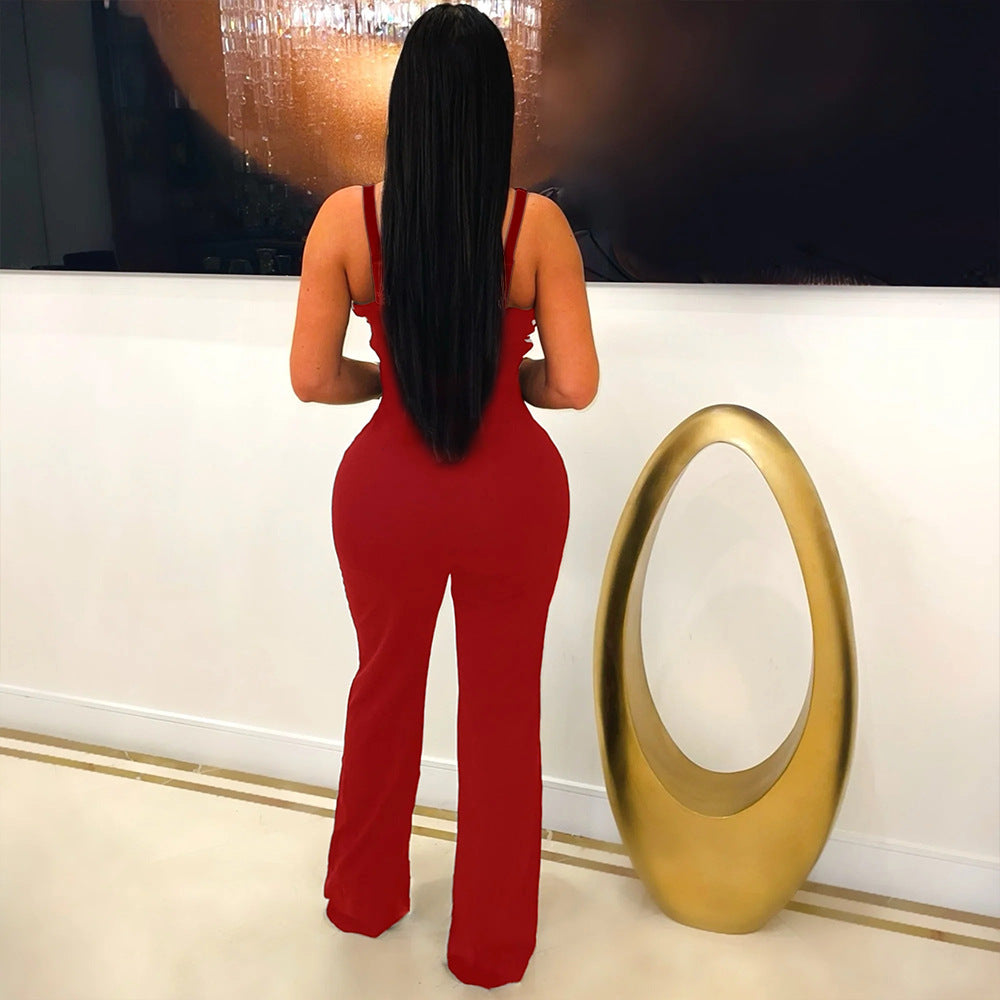 Eleganter ärmelloser Jumpsuit mit V-Ausschnitt