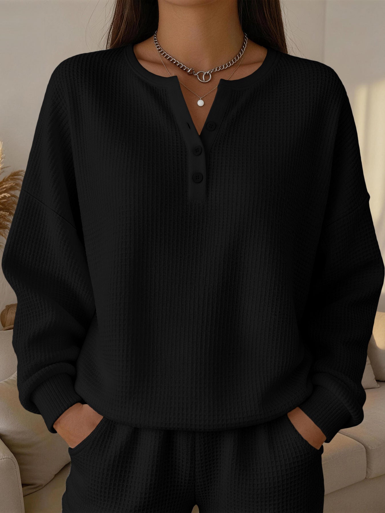 Einfarbiges Wellenspitzen-Pullover für Damen