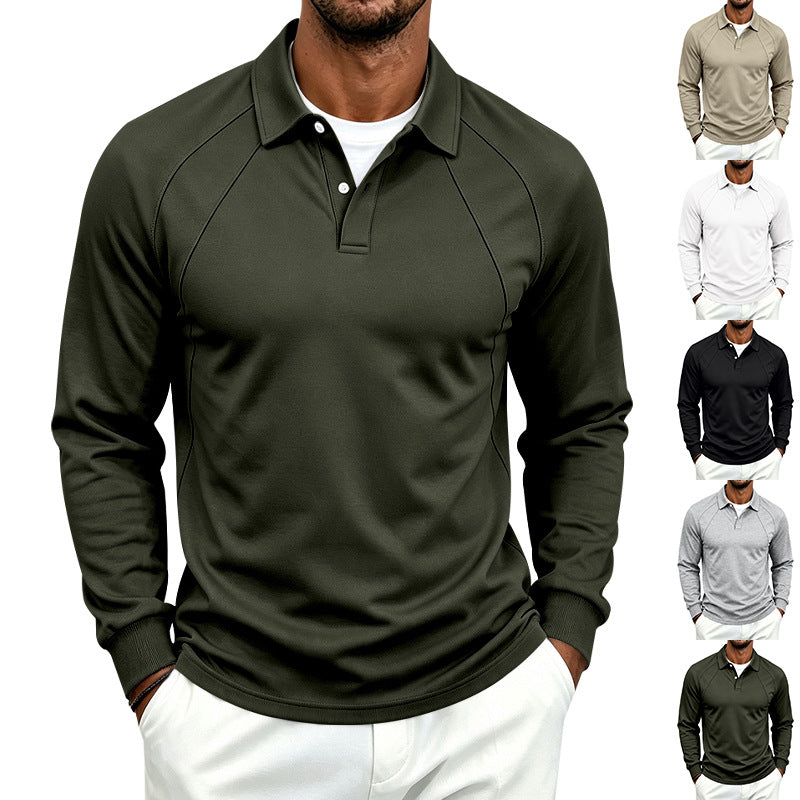 Herren Langarm-Polo-Shirt mit Knopfleiste