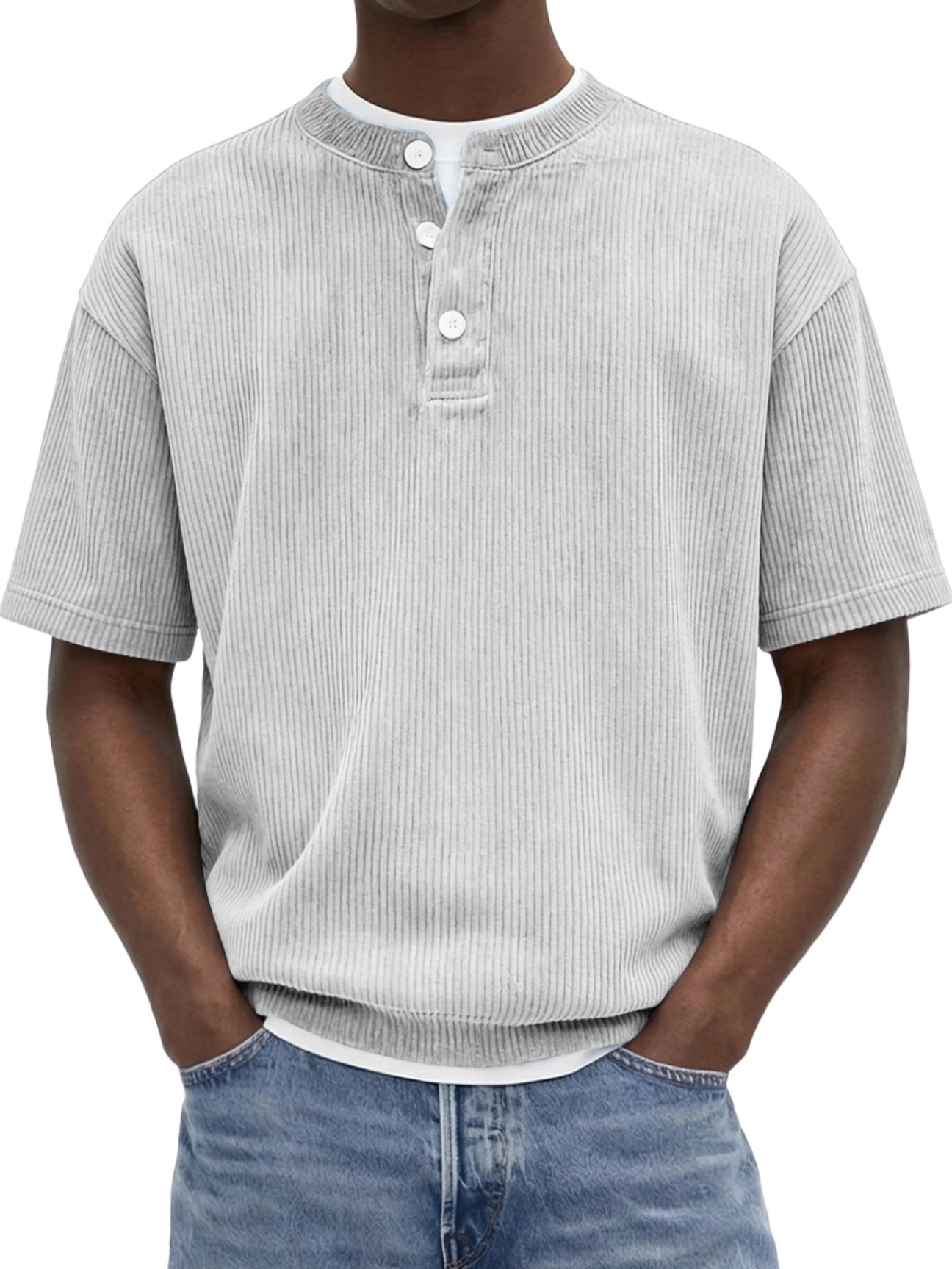Herren-Strickshirt «Riviera» – Cord-Kurzarm