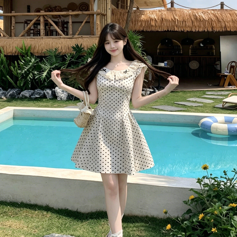 Damen Sommerkleid mit Spitze und Tupfen