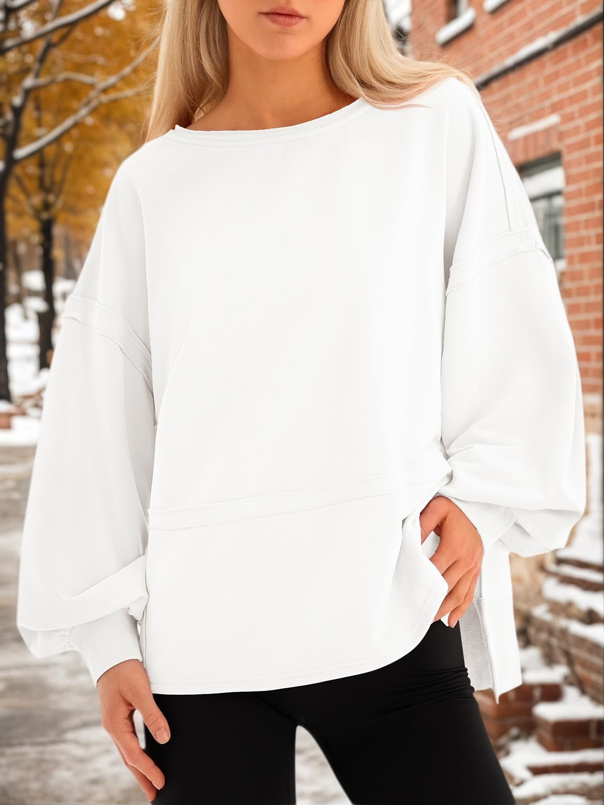 Lässiges Cropped Sweatshirt mit Laternenärmeln
