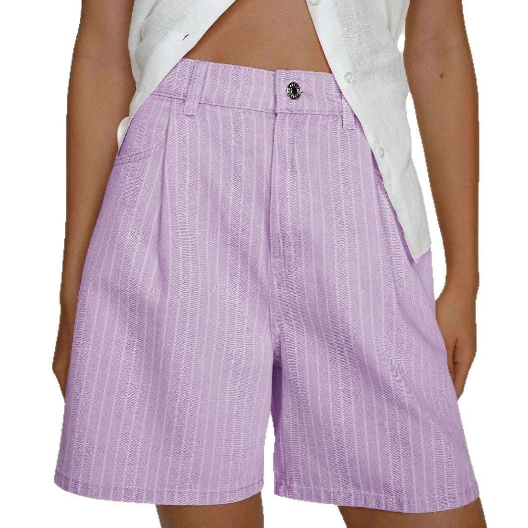 Gestreifte High-Waist Denim Shorts in Übergrössen