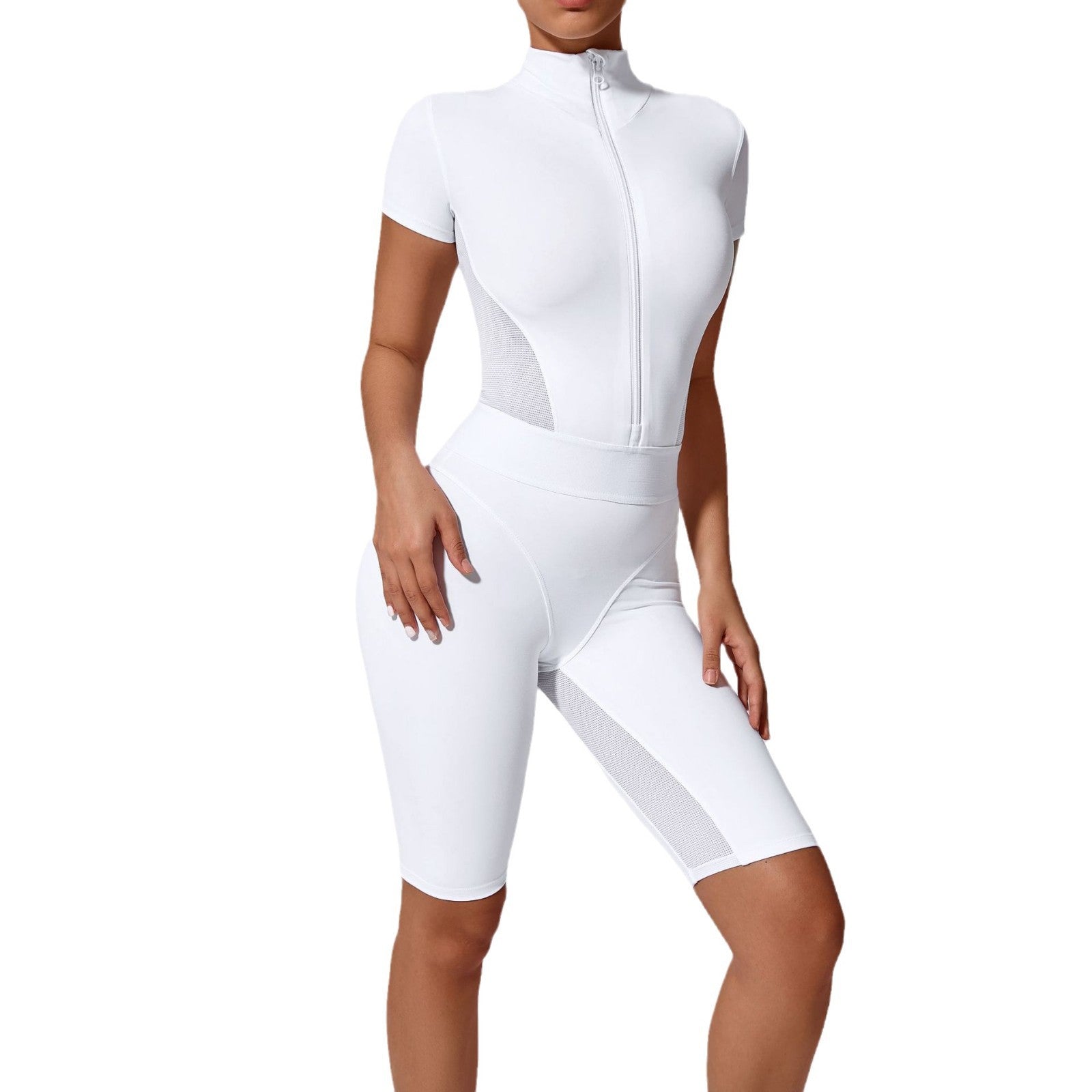 Yoga-Jumpsuit mit Reissverschluss und kurzem Arm