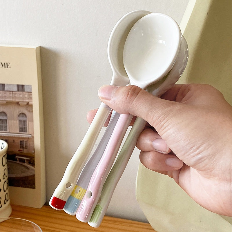 Keramik-Set: 5 Gabelpaare & 5 Löffel