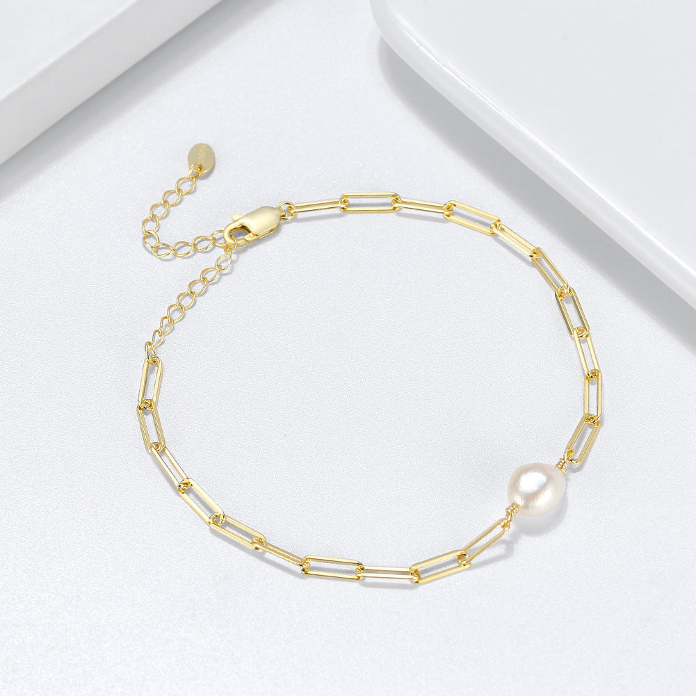 Barockperlen-Armband mit Paperclip-Kette