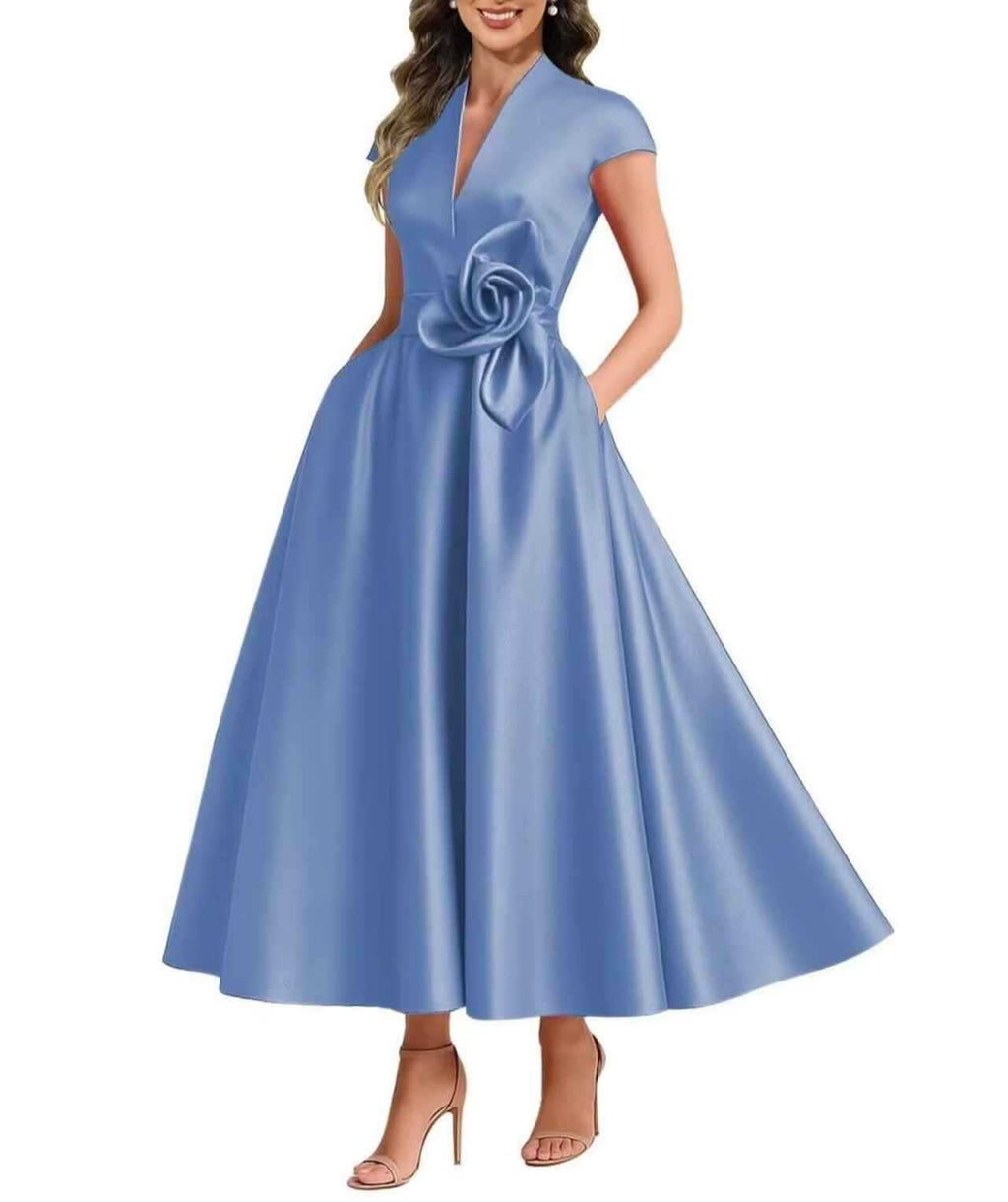 3D Blumen Damen-Satin-Kleid