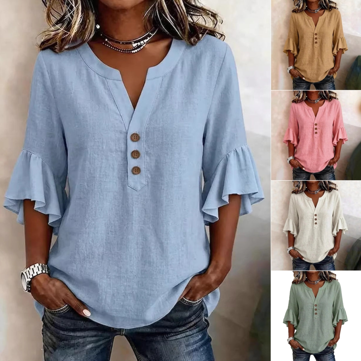 Elegante Oversize Bluse aus Baumwoll-Leinen-Mix – Bild 6 | LuxeStyle