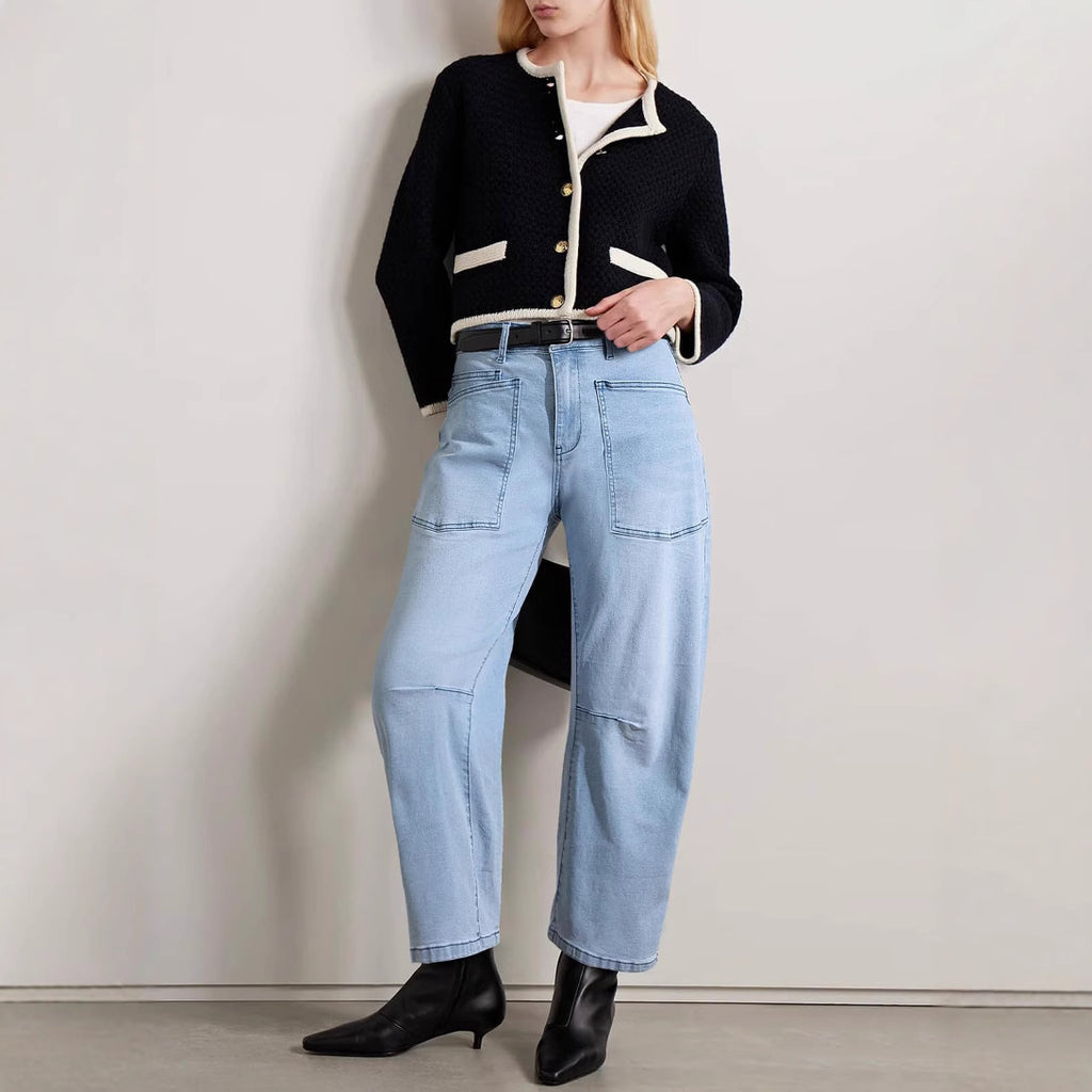 Modegewaschene High-Waist-Jeans für Damen