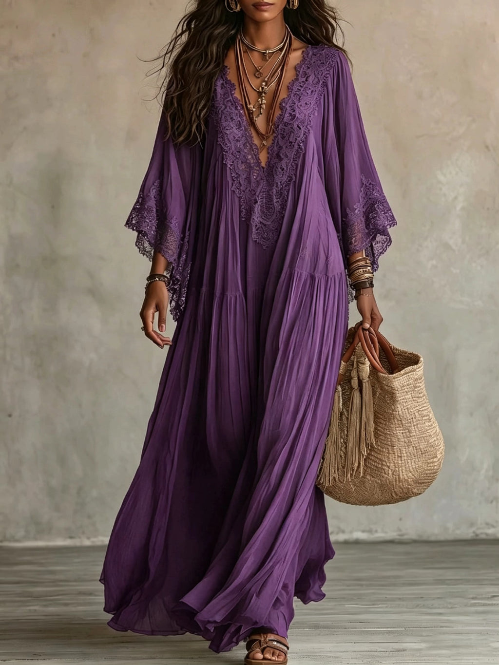 Spitzenkleid mit V-Ausschnitt & Fledermausärmeln – Bild 13 | LuxeStyle