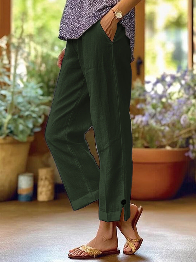 Leichte Leinen-Baumwollhose mit geradem Bein