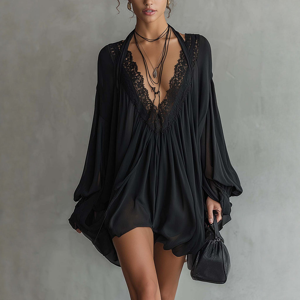 Kurzes Halterneck-Kleid mit Spitze – Bild 6 | LuxeStyle