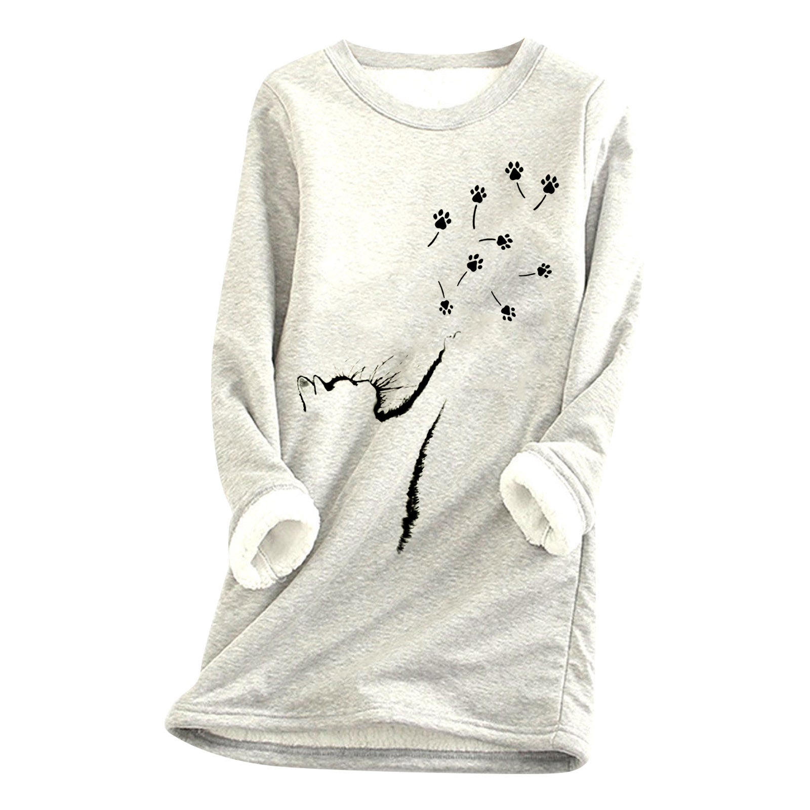 Damen Cat-Paw Print Flauschiges Sweatshirt