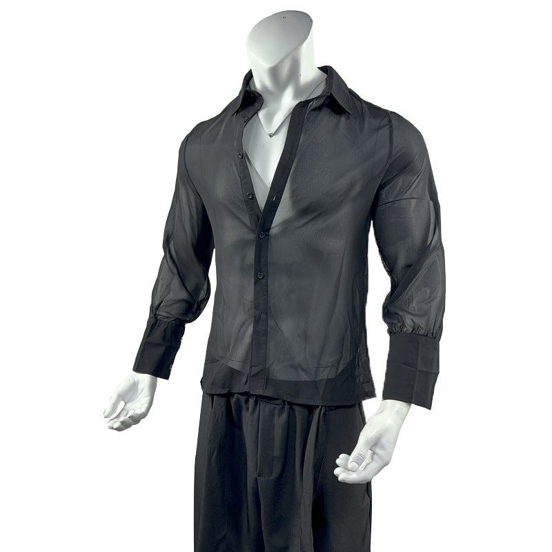Transparentes Chiffon Slim-Fit Hemd für Herren – Bild 4 | LuxeStyle