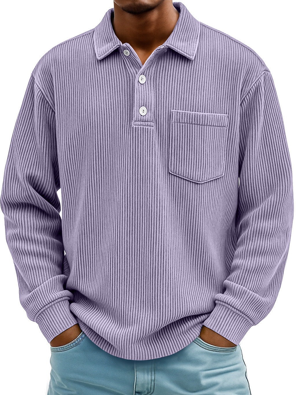 Herren Cord-Polohemd Langarm Gestreift – Bild 5 | LuxeStyle