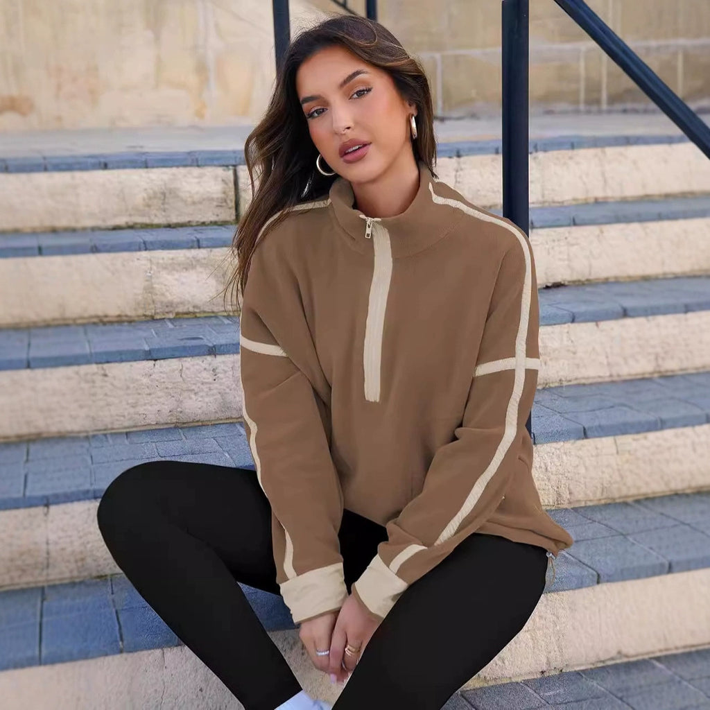 Freizeit-Sweatshirt mit Stehkragen und Reissverschluss