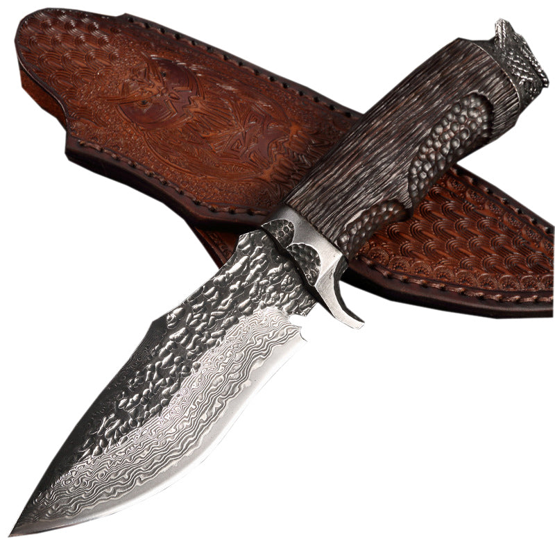 Damast-Outdoormesser mit Lederscheide – Bild 2 | LuxeStyle